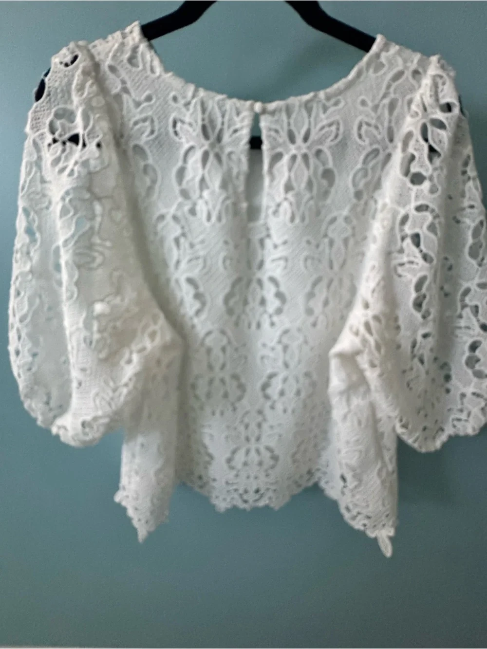 Banana Republic White Lace Puff-Sleeve Blouse